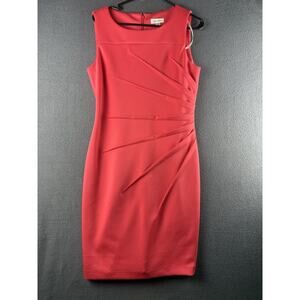Calvin Klein Sunburst Dress Sheath Size 10 Sleeveless Bright Coral